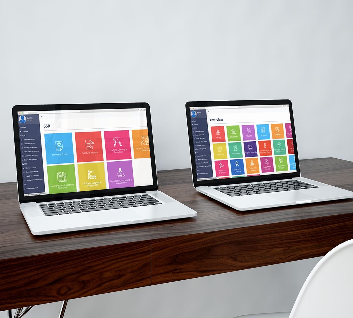 Accreditation application dashboards on two laptops